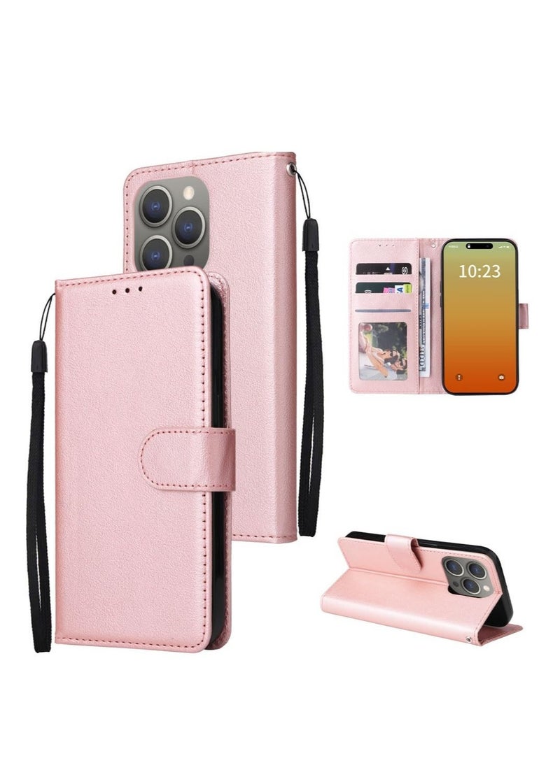 SYOSI Wallet Case for iPhone 15 Pro Max, PU Leather Phone Case, Lined Anti-Shock Shockproof Shell (Pink) - Image 1