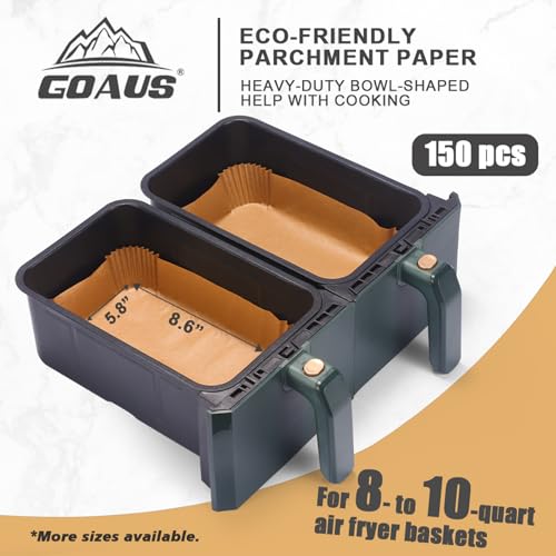 GOAUS Air Fryer 150 Pcs Rectangular Paper Liners Disposable for Dual Air Fryer 2 Baskets 8 to 10 Qt, 8.6x5.5 inches Parchment Paper Rectangle, Fit Ninja DZ201 DZ401 SL401 - Image 3