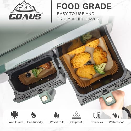 GOAUS Air Fryer 150 Pcs Rectangular Paper Liners Disposable for Dual Air Fryer 2 Baskets 8 to 10 Qt, 8.6x5.5 inches Parchment Paper Rectangle, Fit Ninja DZ201 DZ401 SL401 - Image 2