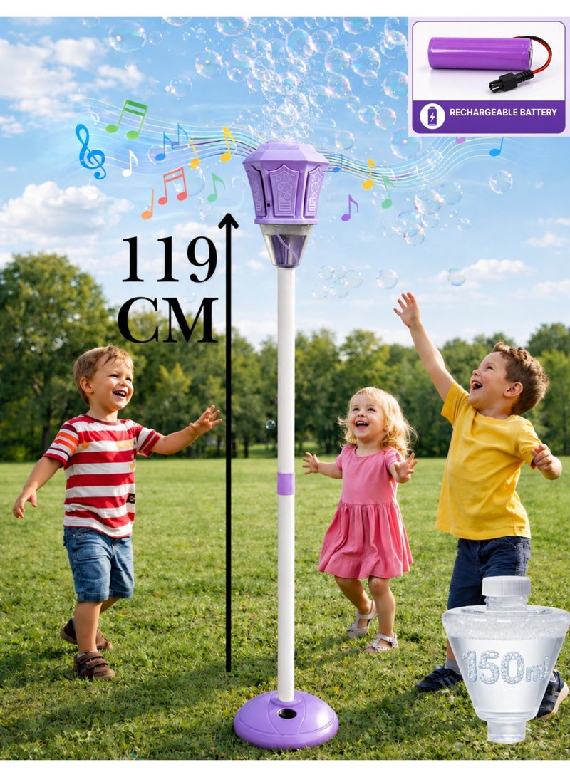 Kids Bubble Machine with Music & Lights – Outdoor Bubble Maker Toy with Stable Stand, 150ml Bubble Solution Included - Image 1