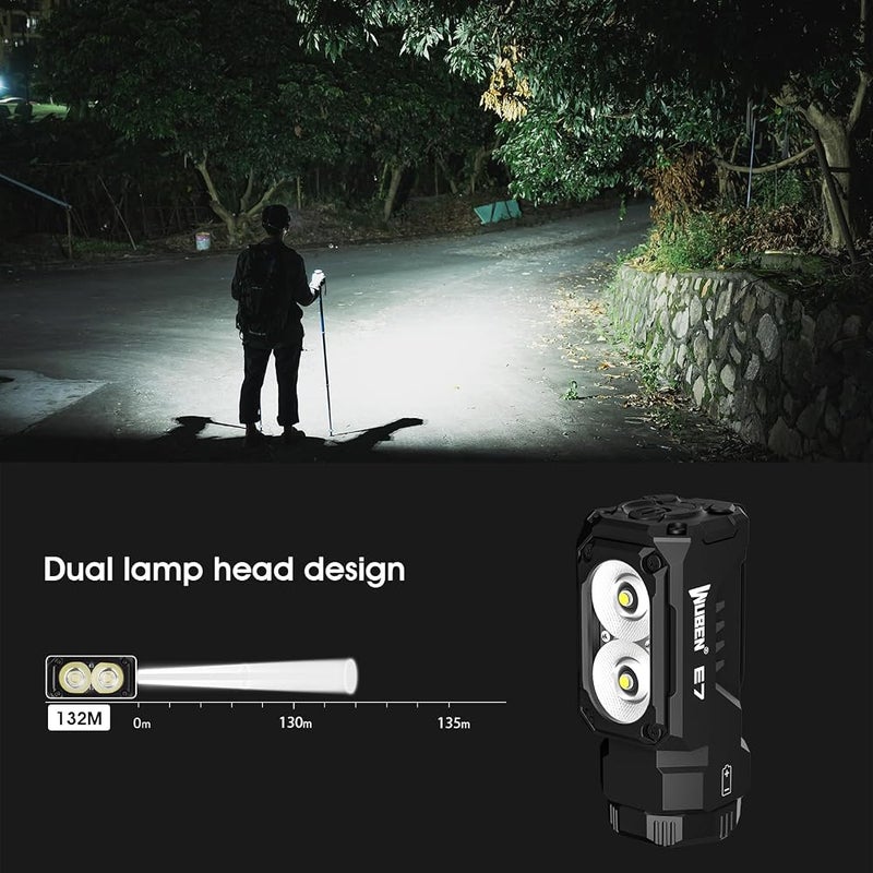 WUBEN E7 1800 Lumen Torch Light with Magnet - Super Bright 6 Modes EDC Flashlight, Typ-C Rechargeable LED Flash Light; IP68 Pocket Flashlight for Headlamp Use, Rescue, Camping - Image 3