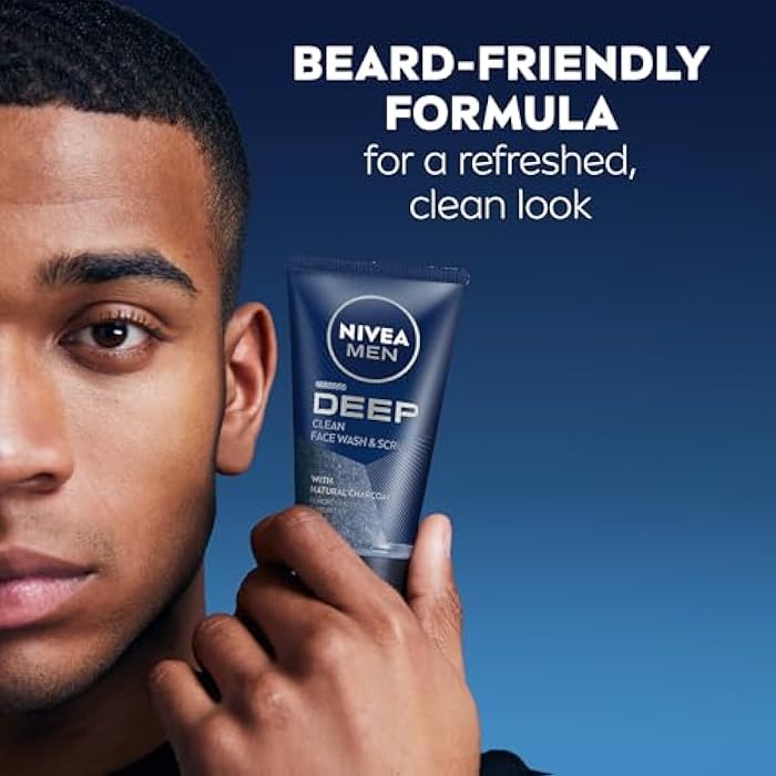 NIVEA MEN Deep Clean Face Wash and Scrub with Natural Charcoal, Exfoliating Face Wash for Men Removes Excess Oil, Dirt and Impurities, Beard Friendly Skin Care, 2.5 Fl Oz Tube, Pack of 3 - Image 4