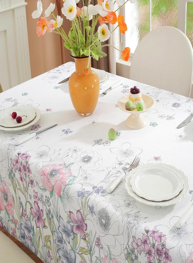 SASTYBALE Colorful Pastoral Wildflowers Floral Tablecloth, 52 x 70 Inch Rectangle Linen Textured Wrinkle Resistant Washable Waterproof Decorative Table Cover for Indoor Outdoor Home Dining - Image 3