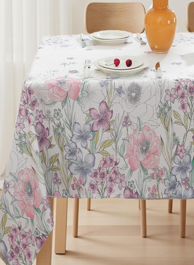 SASTYBALE Colorful Pastoral Wildflowers Floral Tablecloth, 52 x 70 Inch Rectangle Linen Textured Wrinkle Resistant Washable Waterproof Decorative Table Cover for Indoor Outdoor Home Dining - Image 1