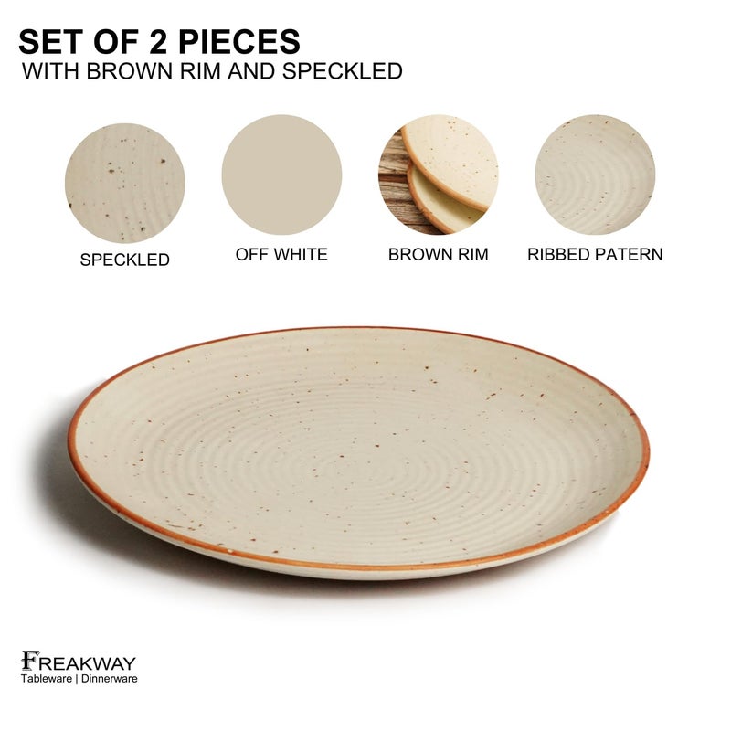 Freakway Cream Ribbed Stoneware Dinner Plates 10.3 Inch Set of 2 Pcs Ceramic Plates for Dinner | Microwave & Dishwasher Safe | Off White - Image 3
