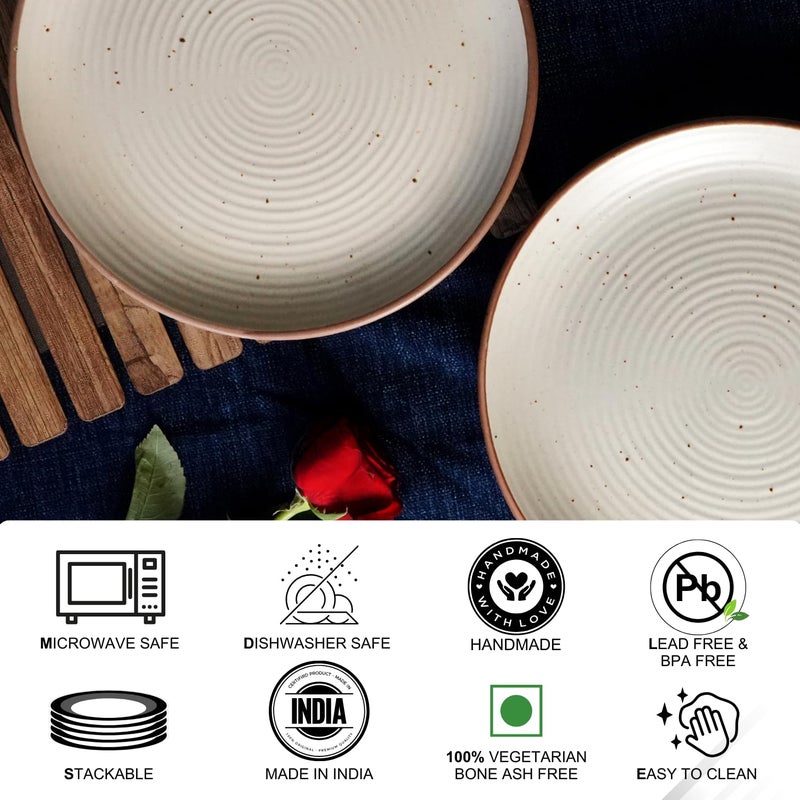 Freakway Cream Ribbed Stoneware Dinner Plates 10.3 Inch Set of 2 Pcs Ceramic Plates for Dinner | Microwave & Dishwasher Safe | Off White - Image 5