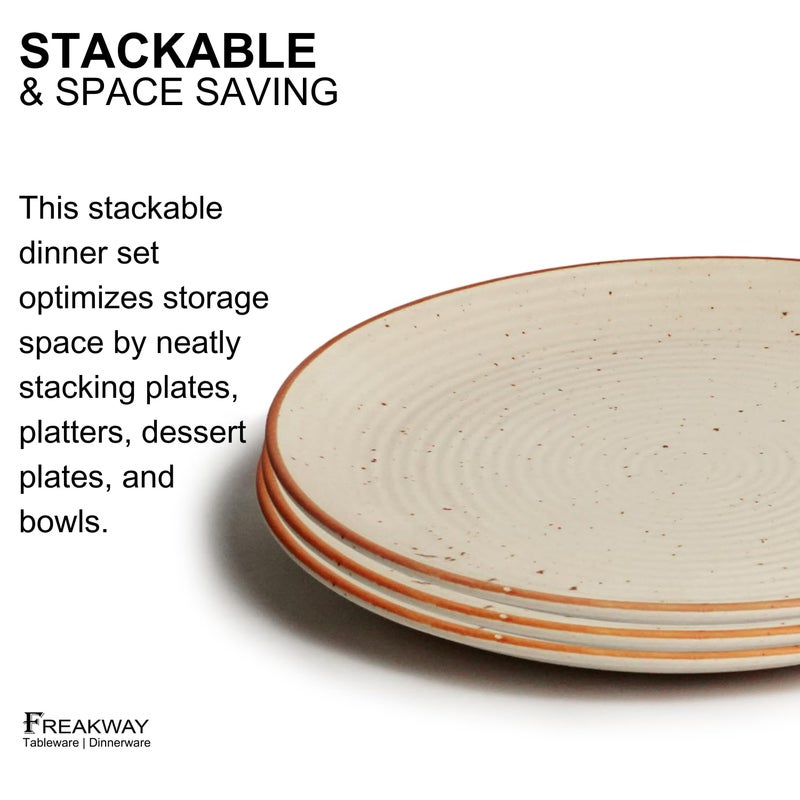 Freakway Cream Ribbed Stoneware Dinner Plates 10.3 Inch Set of 2 Pcs Ceramic Plates for Dinner | Microwave & Dishwasher Safe | Off White - Image 4