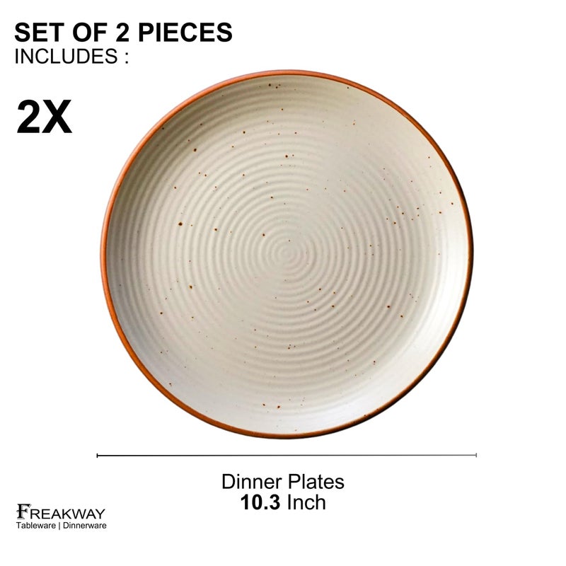 Freakway Cream Ribbed Stoneware Dinner Plates 10.3 Inch Set of 2 Pcs Ceramic Plates for Dinner | Microwave & Dishwasher Safe | Off White - Image 2