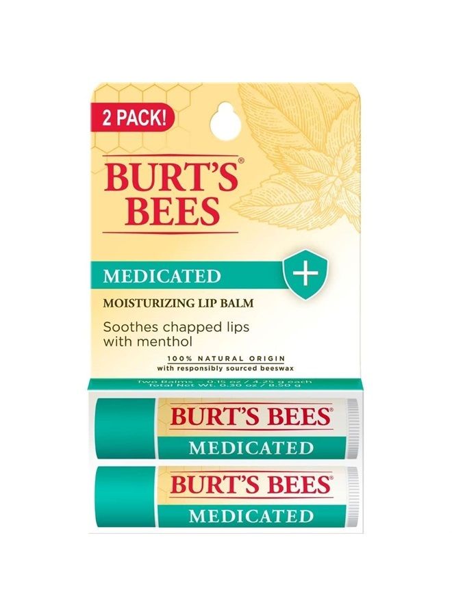 Burt's Bees Medicated Moisturizing Lip Balm Twin Pack by Burts Bees for Unisex - 2 x 0.15 oz Lip Balm - Image 1