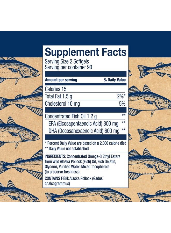 Wiley's Finest Wild Alaskan Fish Oil Prenatal DHA - 600mg DHA Omega-3s - 180 Softgels (90 Prenatal Vitamin Servings) - Image 2