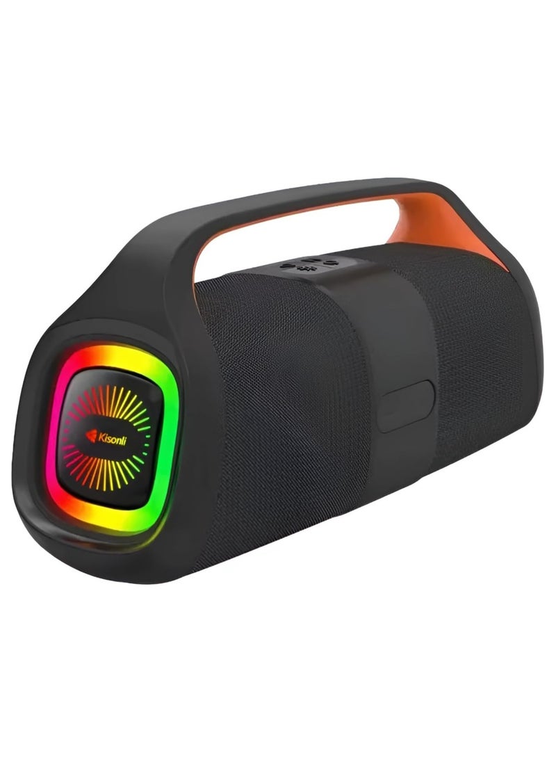 Kisonli - K12 - Bluetooth Speaker - W20 - Supports TF card, U disk, aux - Deep Bass - RGB Lighting - 3600mAh Battery - Powerful Stereo Sound - Black - Image 1