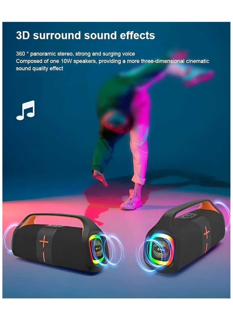 Kisonli - K12 - Bluetooth Speaker - W20 - Supports TF card, U disk, aux - Deep Bass - RGB Lighting - 3600mAh Battery - Powerful Stereo Sound - Black - Image 1