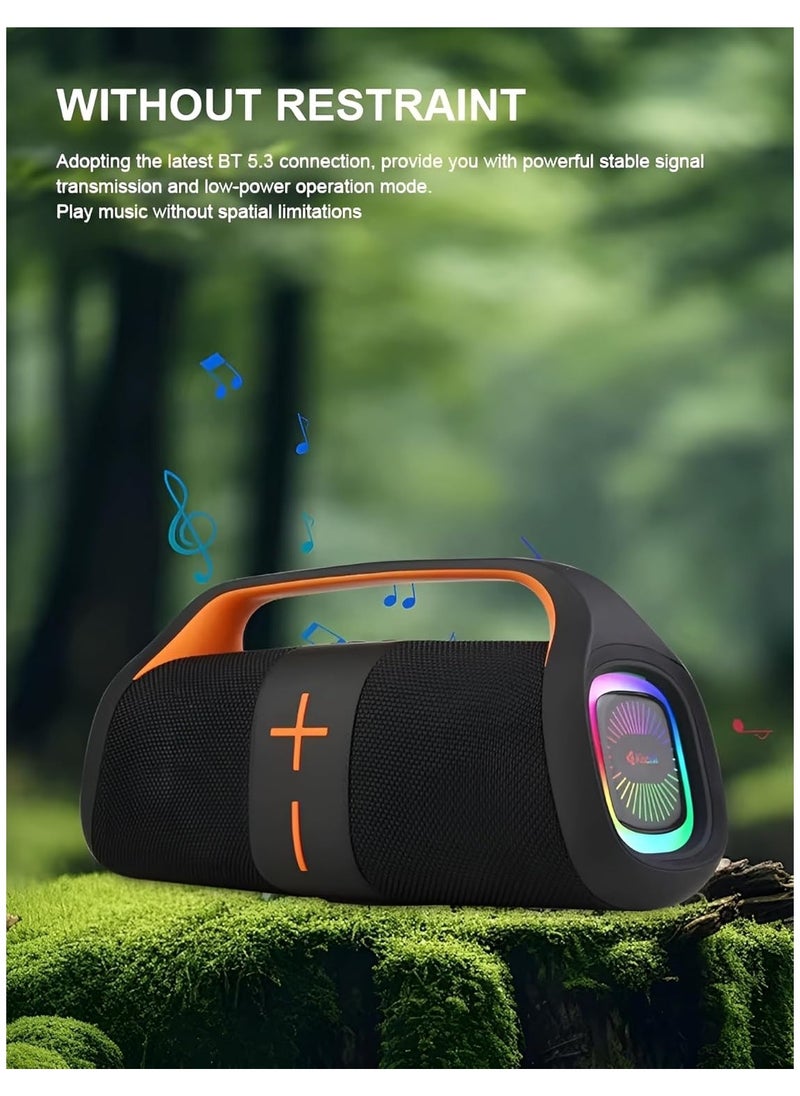 Kisonli - K12 - Bluetooth Speaker - W20 - Supports TF card, U disk, aux - Deep Bass - RGB Lighting - 3600mAh Battery - Powerful Stereo Sound - Black - Image 1