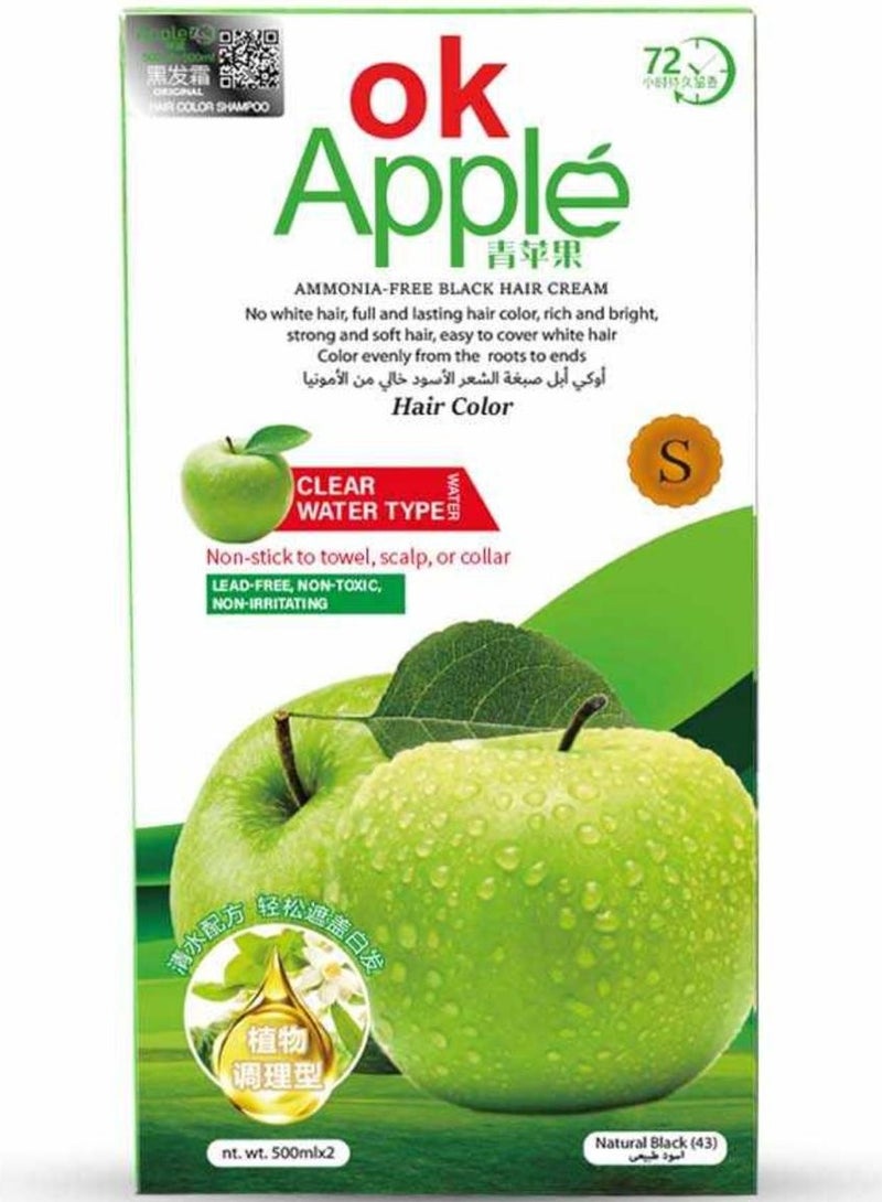 Apple Ok Apple Ammonia - Free Black Hair Cream Natural Black 500ml+500ml