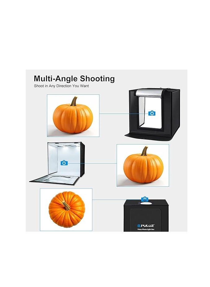 PULUZ Photo Studio Light Box Portable 60 x 60 x 60 cm Light Tent LED 5500K Mini 60W Photography Studio Tent Kit with 3 Removable Backdrop Black Orange White UK Plug - Image 3