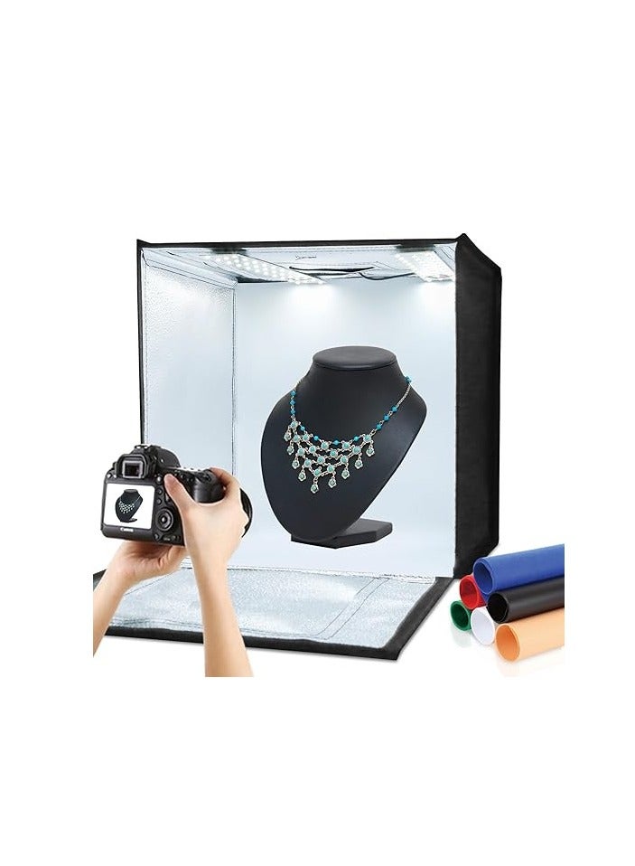 PULUZ Photo Studio Light Box Portable 60 x 60 x 60 cm Light Tent LED 5500K Mini 60W Photography Studio Tent Kit with 3 Removable Backdrop Black Orange White UK Plug