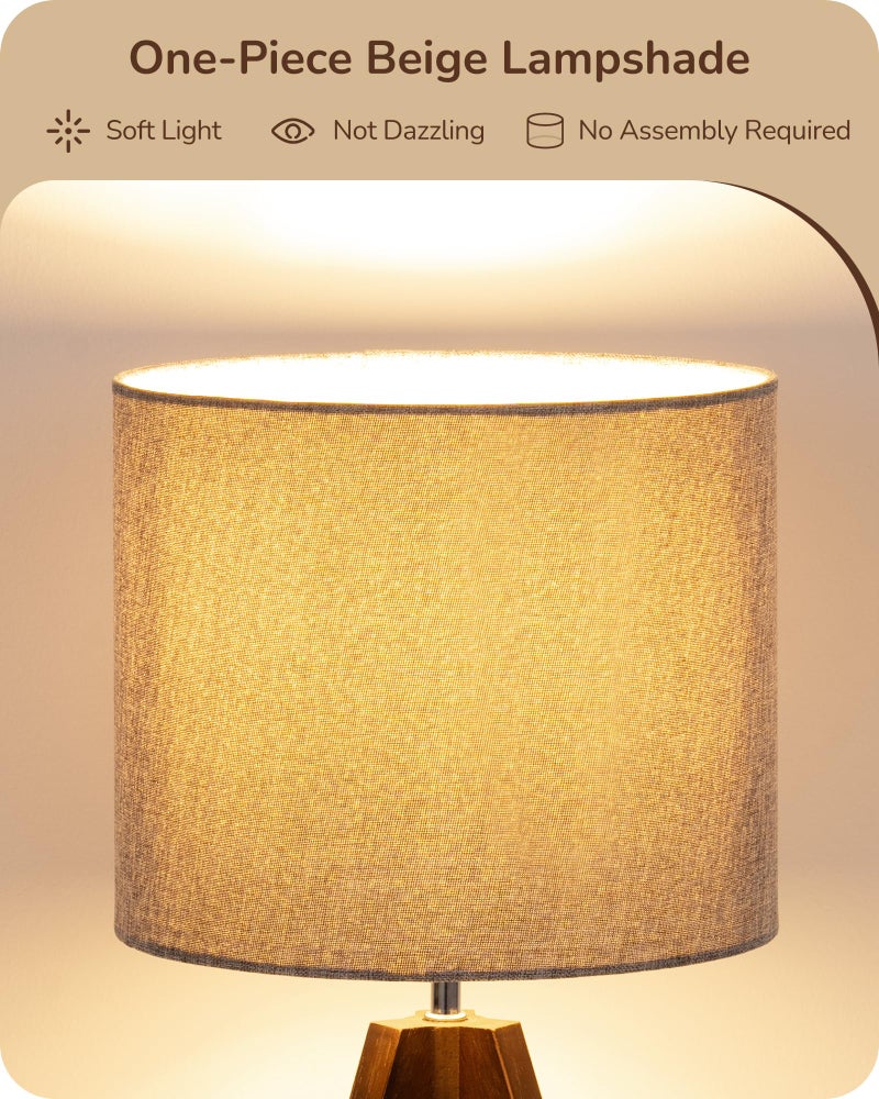 EDISHINE Boho Small Table Lamp, Walnut Color Wooden Tripod Bedside Lamp, Farmhouse Nightstand Lamp for Nursery, Bedroom, Office, Kid Room, Living Room, Grey Linen Lampshade, E26 Socket, 14.2 Inch - Image 3