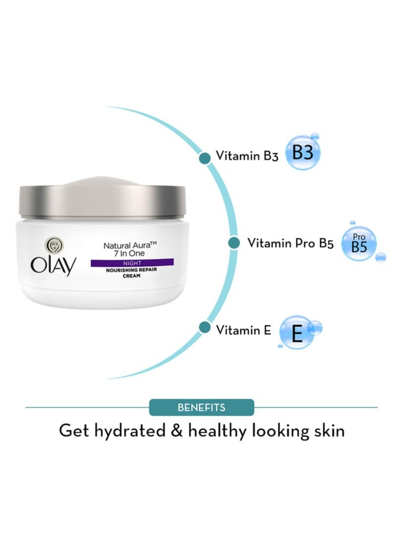 Olay Natural Aura Night Cream | Nourishes Skin for Healthy Glow | Fights 7 Signs of Ageing | With Niacinamide and Vitamin E | Normal, Oily, Dry, Combination Skin | 50g - Image 4