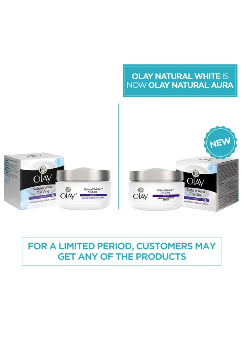 Olay Natural Aura Night Cream | Nourishes Skin for Healthy Glow | Fights 7 Signs of Ageing | With Niacinamide and Vitamin E | Normal, Oily, Dry, Combination Skin | 50g - Image 5