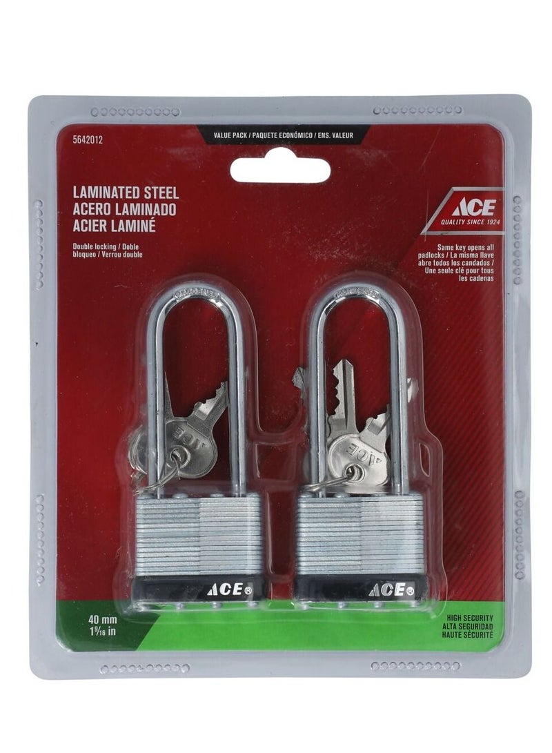 ACE Padlock 2 Pcs 40mm L. Shackle Laminated