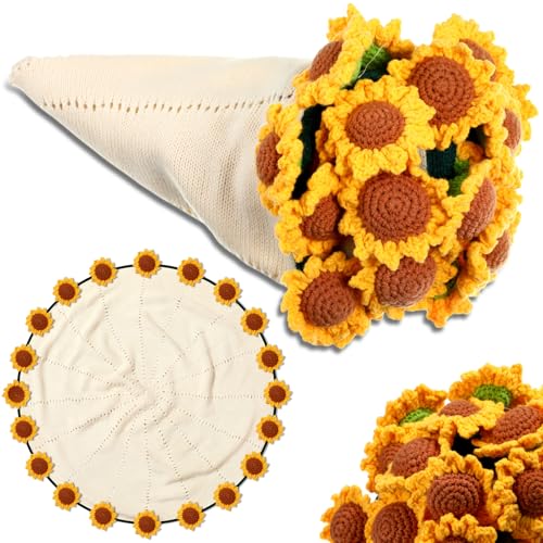 WovWeave Sunflower Crochet Knitted Blanket 315 inch Finished Yellow Floral Bloomie Bouquet Blanket for Women Birthday Gift Anniversary Wedding Party Favors - Image 1