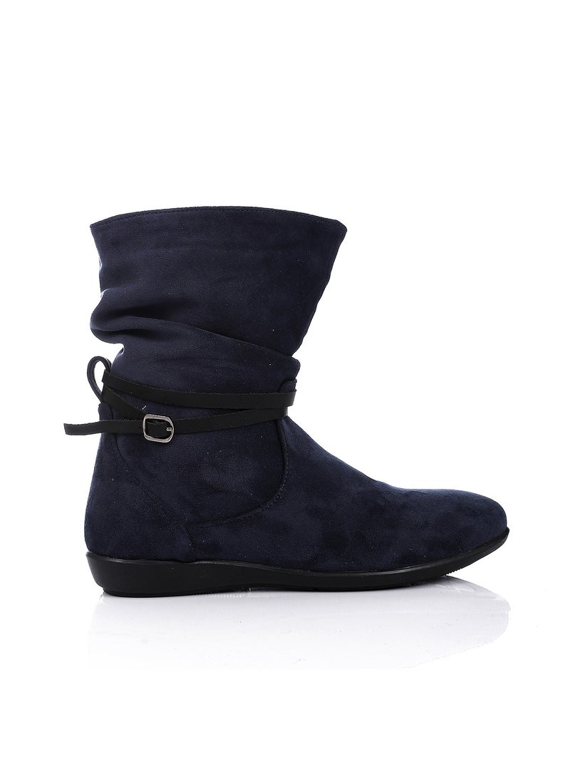 Mr.joe Slip On Simple Suede Flat Boots - Navy Blue  - Image 2