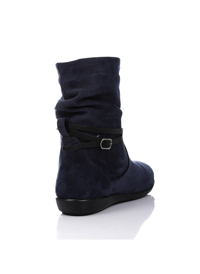 Mr.joe Slip On Simple Suede Flat Boots - Navy Blue  - Image 3