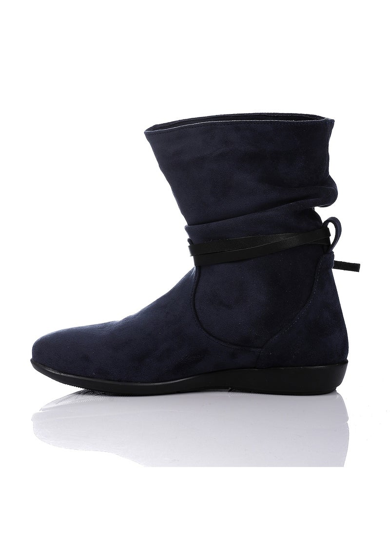 Mr.joe Slip On Simple Suede Flat Boots - Navy Blue  - Image 4