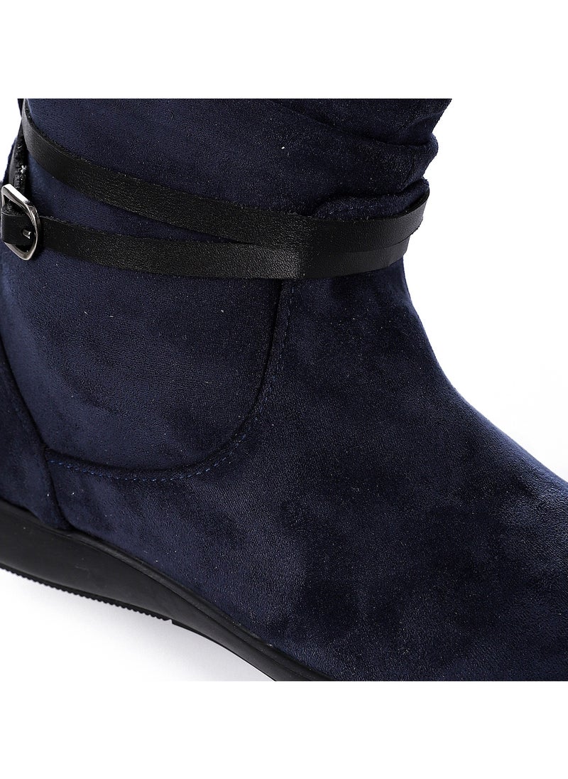 Mr.joe Slip On Simple Suede Flat Boots - Navy Blue  - Image 5