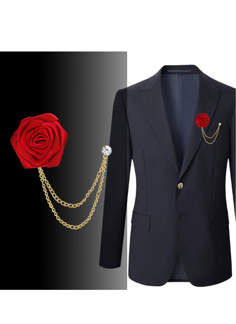 Excefore - Men's Lapel Pin, Handmade Flower Lapel Pin Badge Wedding Boutonniere Long Brooch Pins Mini Rose Lapel Pin for Men Suit Wedding Groom - Image 1