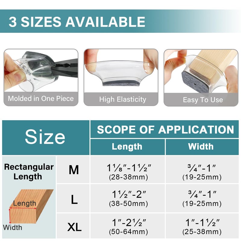 ANSIBLE 24 Pcs Chair Leg Floor Protectors Rectangle, Silicone Felt Furniture Leg Pads Caps Covers for Hardwood Floors, Fit L:1-1/8" to 1-1/2", W:3/4" to 1" - Image 5
