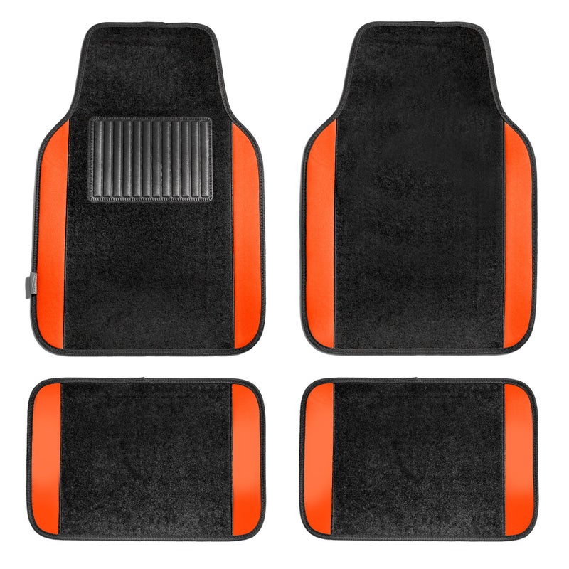 FH Group Automotive Floor Mats  Universal Fit Premium Carpet Car Mats with Driver Heel Pad Full Set for Cars SUVs  Trucks  Orange