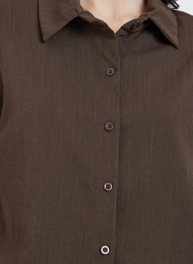 تايك تو Take Two Solid Buttoned Shirt and Loose Pants Co-Ords