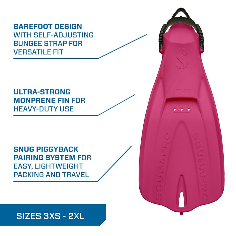 SCUBAPRO GO Travel Scuba Fin for Snorkeling, Scuba Diving and Swimming, Pink Scuba Fin with Black Bungee Open Heel Strap, Medium/Large - Image 4