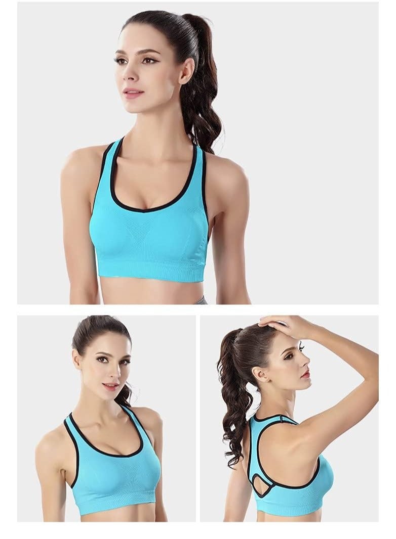 Rubik Sports Bra for Women, Rubik Racerback Shockproof Quick Dry Padded Seamless High Impact Sports Bra for Yoga Gym Training Running Workout Fitness (XX-Large, Blue) - Image 3