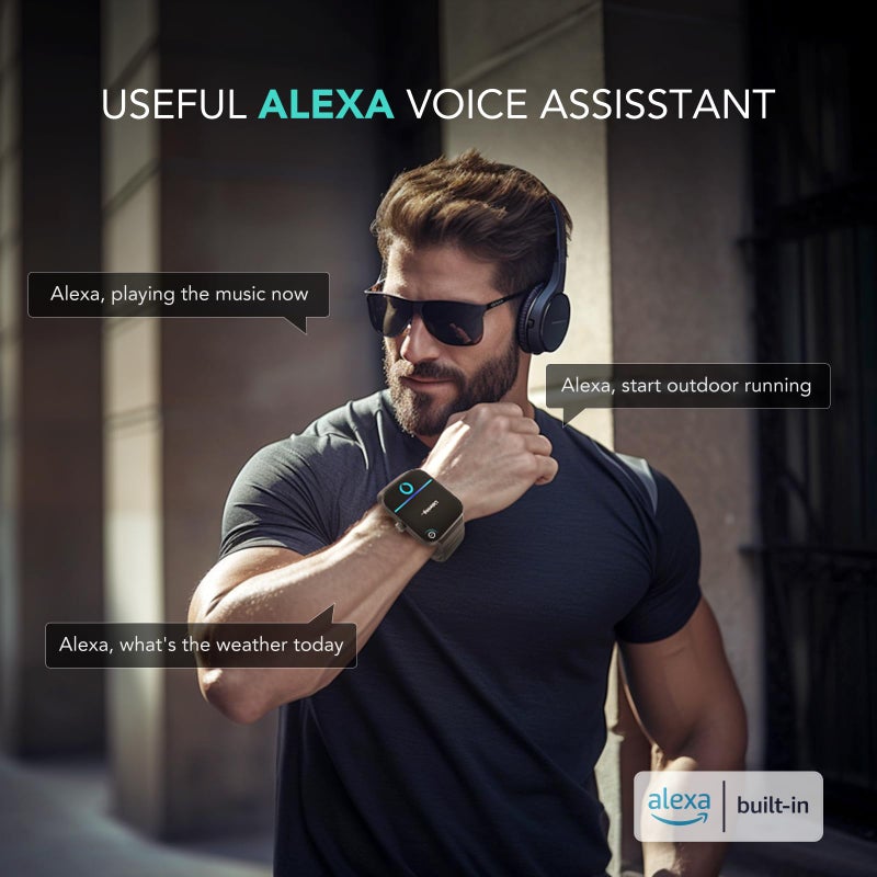 SKG Smart Watch for Men Women (Answer/Make Call), Alexa Built-in, Extra Black Band, 100+ Sports 1.8" Fitness Tracker with Heart Rate SpO2 Monitor, IP68 Smartwatch for Android iPhone, V7 Cyber Black - Image 3
