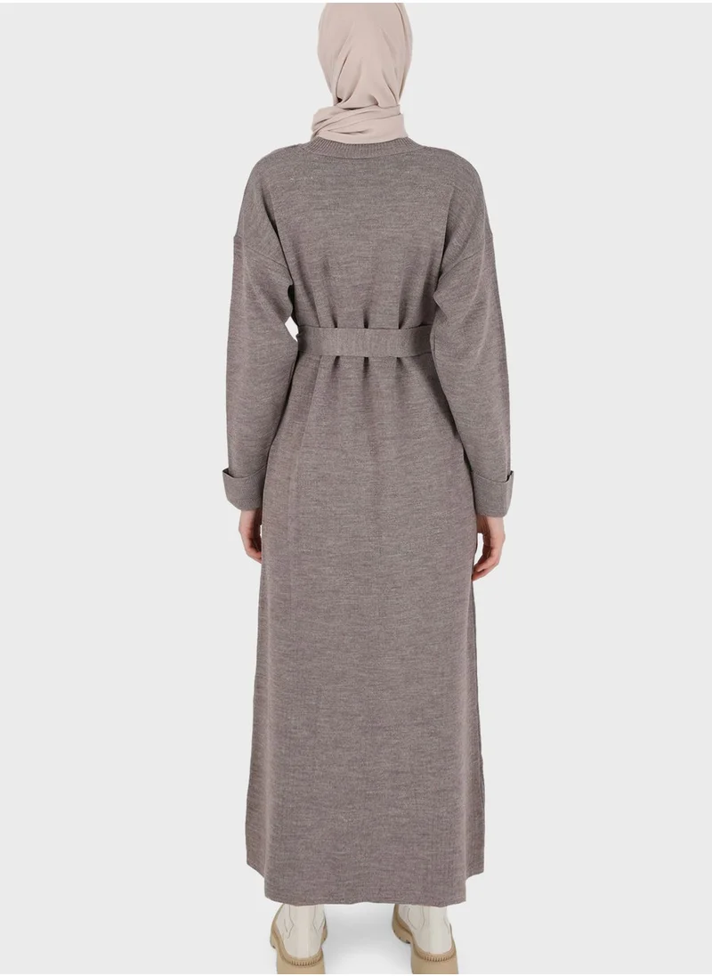 Refka by modanisa Belted Round Neck Dress