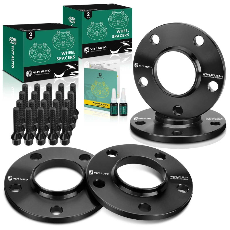 YHTAUTO YHTAUTO 5x120 Wheel Spacers 10 mm Compatible with 1974-2016 BMW 1/3/5/6/7/8/M3/M5/M6/Z3/Z4/Z8 Series Tire Spacers w/ M12x1.5 & 12.9 Grade Studs, 72.56 mm Hub Bore 5 Lug 4PCS Black Wheel Spacer  - Image 1