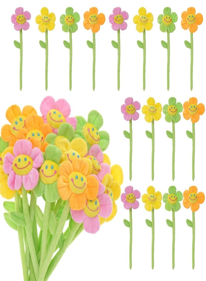 Hlimior 16 Pack Pastel Plush Flowers with Bendable Stems, Stuffed Sunflower Bouquet Toy with Smiley Face, 12 Inch Soft Artificial Flower for Curtain Tiebacks, Nursery Room Decor - Image 1