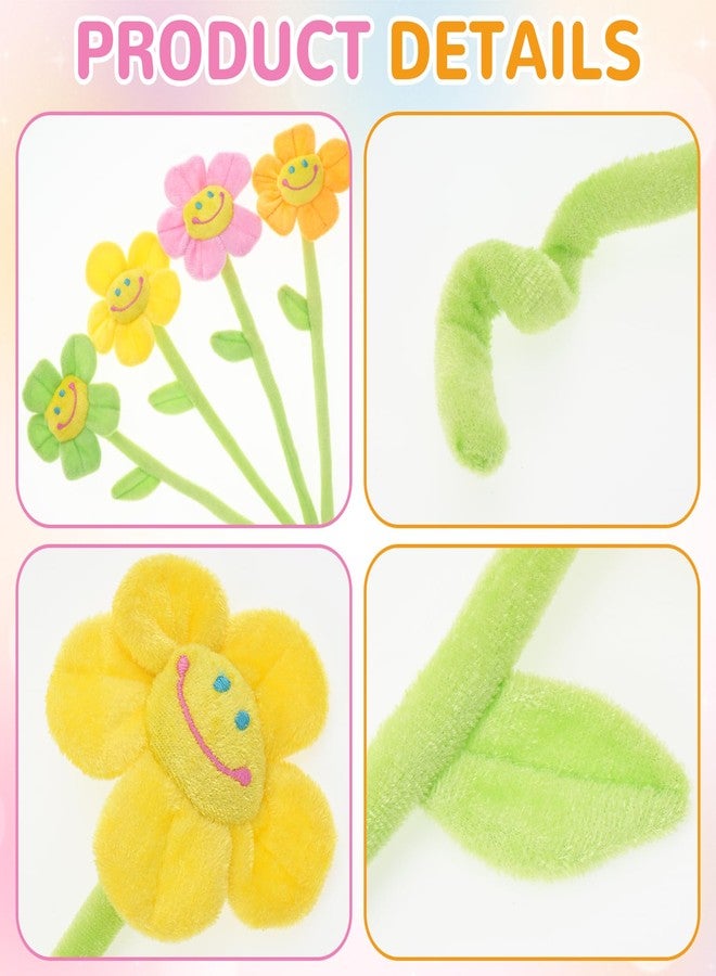 Hlimior 16 Pack Pastel Plush Flowers with Bendable Stems, Stuffed Sunflower Bouquet Toy with Smiley Face, 12 Inch Soft Artificial Flower for Curtain Tiebacks, Nursery Room Decor - Image 3