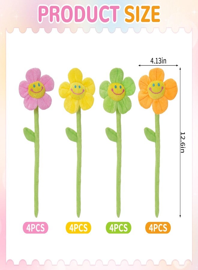 Hlimior 16 Pack Pastel Plush Flowers with Bendable Stems, Stuffed Sunflower Bouquet Toy with Smiley Face, 12 Inch Soft Artificial Flower for Curtain Tiebacks, Nursery Room Decor - Image 2