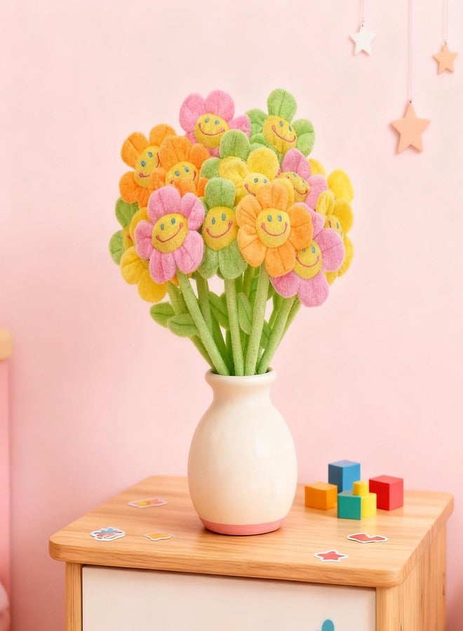 Hlimior 16 Pack Pastel Plush Flowers with Bendable Stems, Stuffed Sunflower Bouquet Toy with Smiley Face, 12 Inch Soft Artificial Flower for Curtain Tiebacks, Nursery Room Decor - Image 5