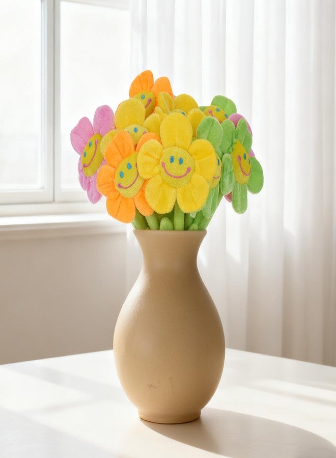 Hlimior 16 Pack Pastel Plush Flowers with Bendable Stems, Stuffed Sunflower Bouquet Toy with Smiley Face, 12 Inch Soft Artificial Flower for Curtain Tiebacks, Nursery Room Decor - Image 4