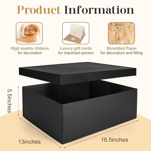 Donyang Gift Box 165x13x55 inches Large Black Gift Boxes with Lids for Presents Birthday Box Contains Card Ribbon Shredded Paper Filler Gift Wrap Boxes for Valentine Mothers Day Christmas Anniversary - Image 3