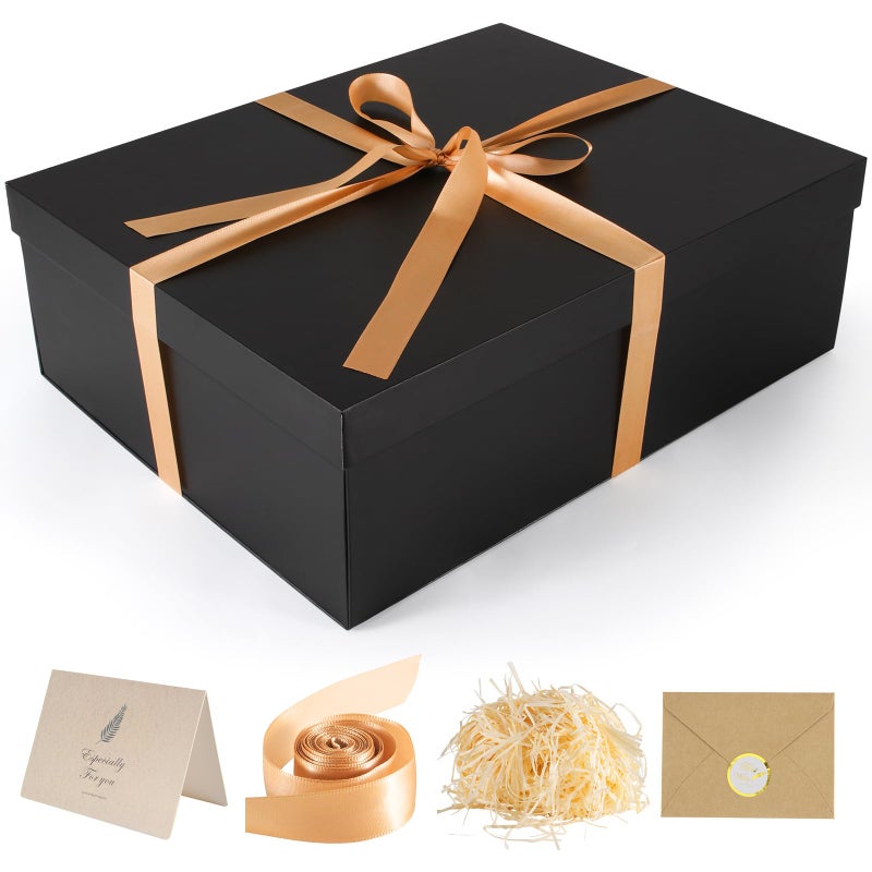 Donyang Gift Box 165x13x55 inches Large Black Gift Boxes with Lids for Presents Birthday Box Contains Card Ribbon Shredded Paper Filler Gift Wrap Boxes for Valentine Mothers Day Christmas Anniversary - Image 2
