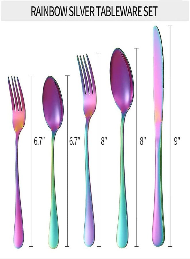 WE-CEF Stainless Steel Flatware - Silverware Set Cutlery Set - 18/10 Flatware Set - Silverwear Set - Dinnerware Stainless Steel Flatware Set - Spoons and Forks Set(Rainbow, Set of 20) - Image 2