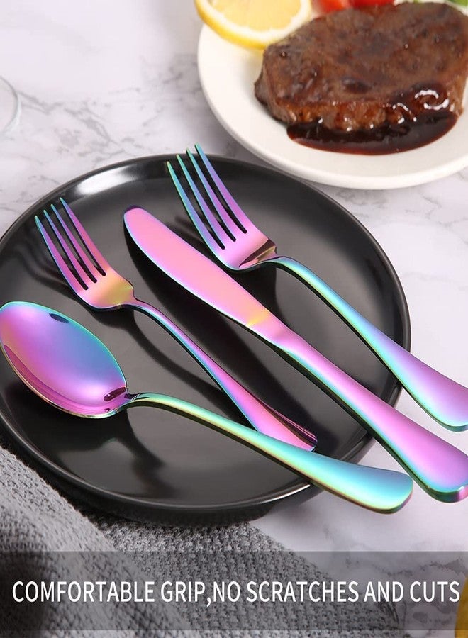 WE-CEF Stainless Steel Flatware - Silverware Set Cutlery Set - 18/10 Flatware Set - Silverwear Set - Dinnerware Stainless Steel Flatware Set - Spoons and Forks Set(Rainbow, Set of 20) - Image 3