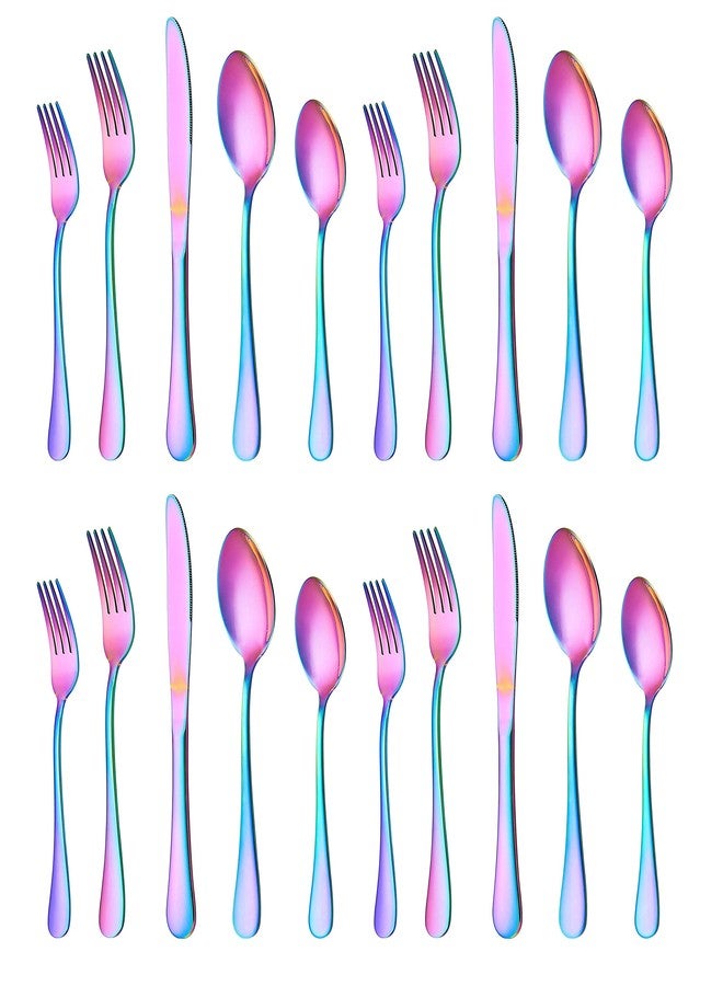 WE-CEF Stainless Steel Flatware - Silverware Set Cutlery Set - 18/10 Flatware Set - Silverwear Set - Dinnerware Stainless Steel Flatware Set - Spoons and Forks Set(Rainbow, Set of 20) - Image 1