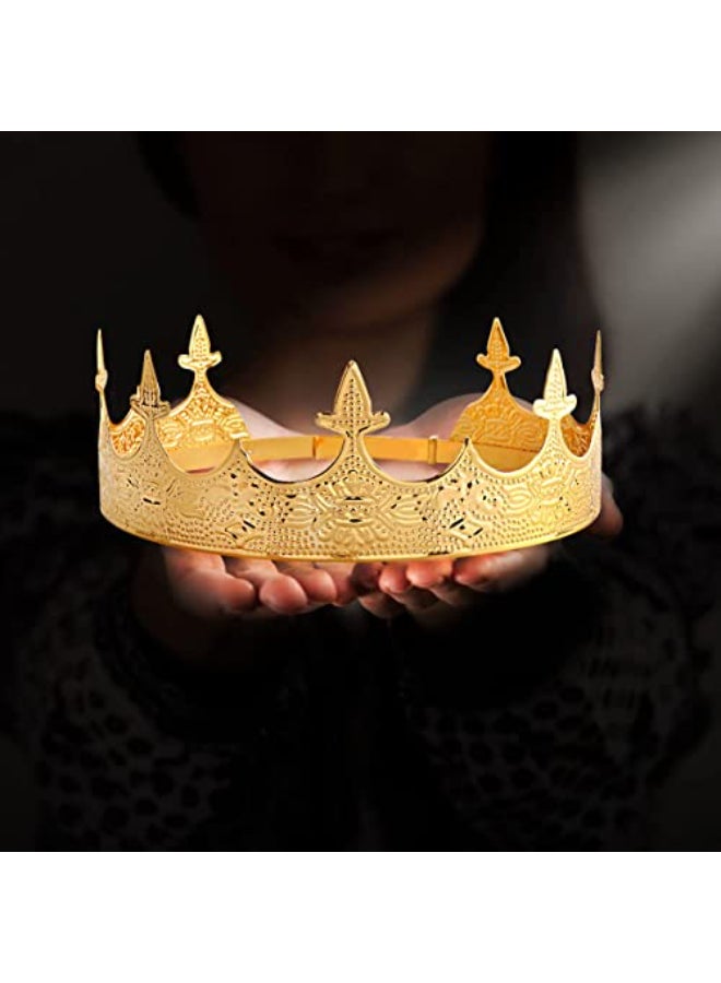 winvin Crown Hair Jewelry Royal King Diadem Men Metal Big Tiaras For Wedding Birthday Prom Pageant Festival Party Gold - Image 3