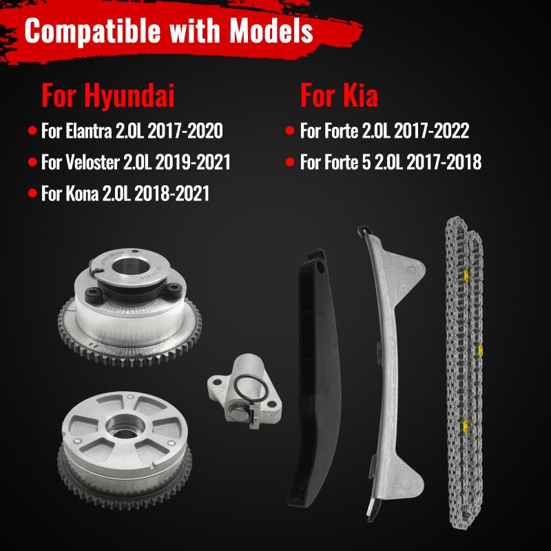 zuverlass 24350-2E700 Timing Chain Kit w/VVT Gear for Hyundai Elantra 2.0 2017-2020,Kona 2.0L 2018-2021,for Veloster 2.0L 2019-2021,for Kia Forte 2.0 17-2022, Forte 5 2.0 L 2017 2018 243212E010 Timing kit - Image 2